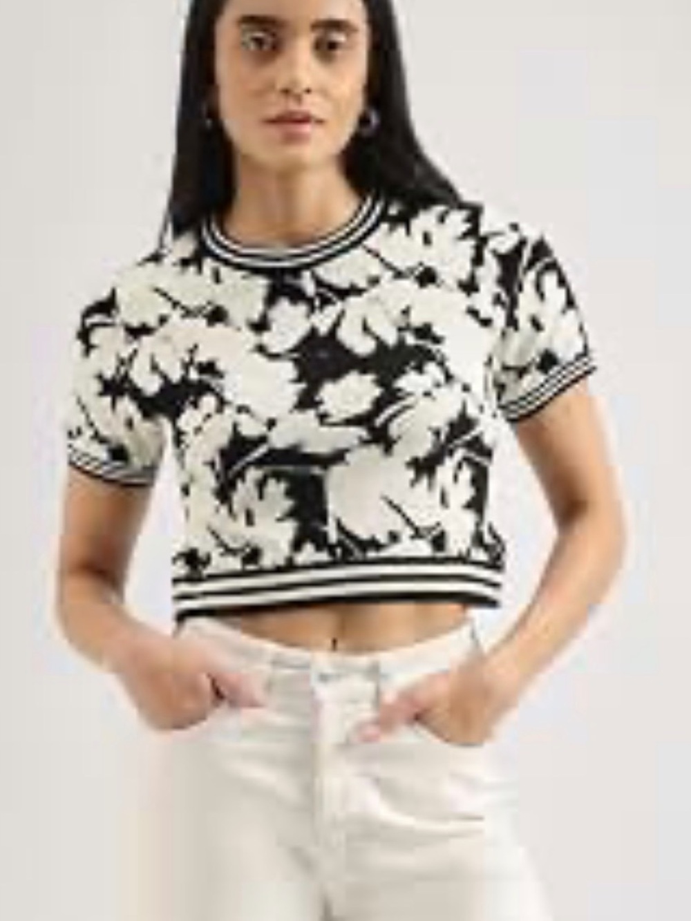 United Colors of Benetton Black Self Design Crop Top NWT
